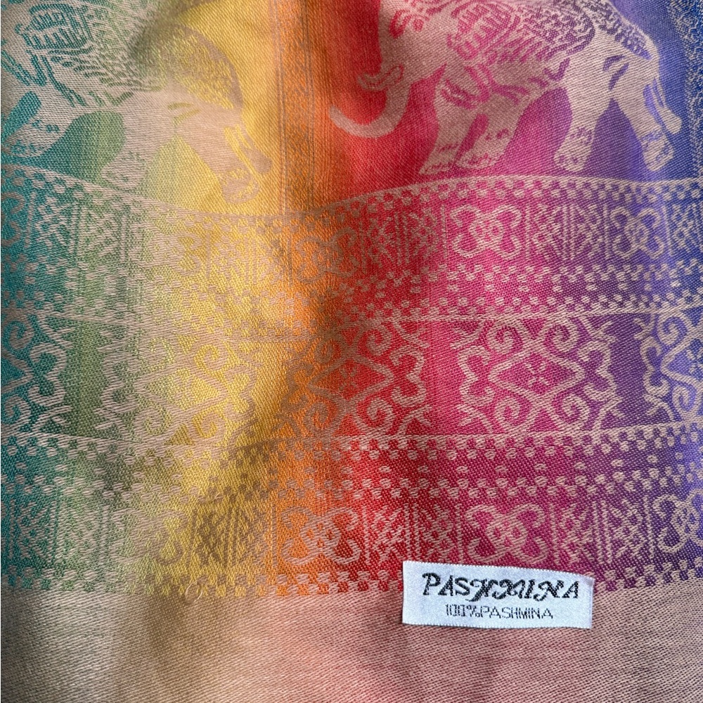 Elegant Pashmina Scarf with Intricate gold trim, tapestry, soft